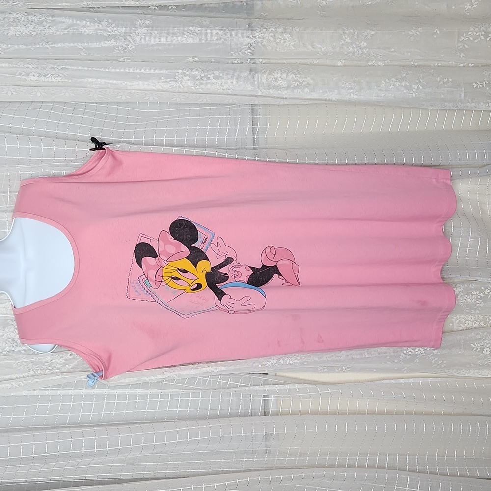 Pink Vintage 80's Disney Mini Mouse Sleeveless Beach Swim Suit Coverup SzXL